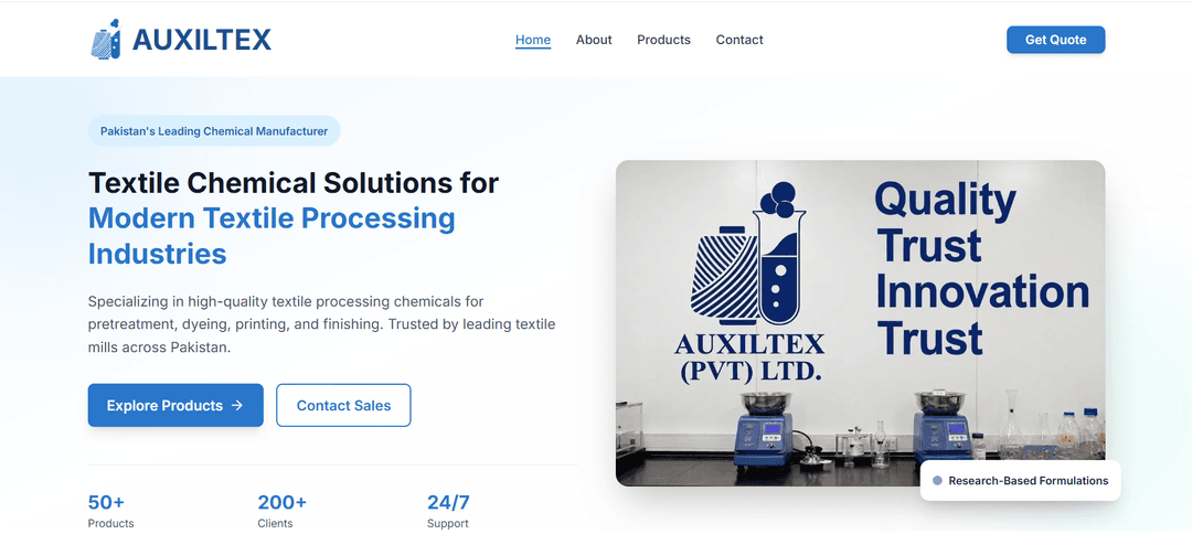 Auxiltex - Chemical Company Landing Page